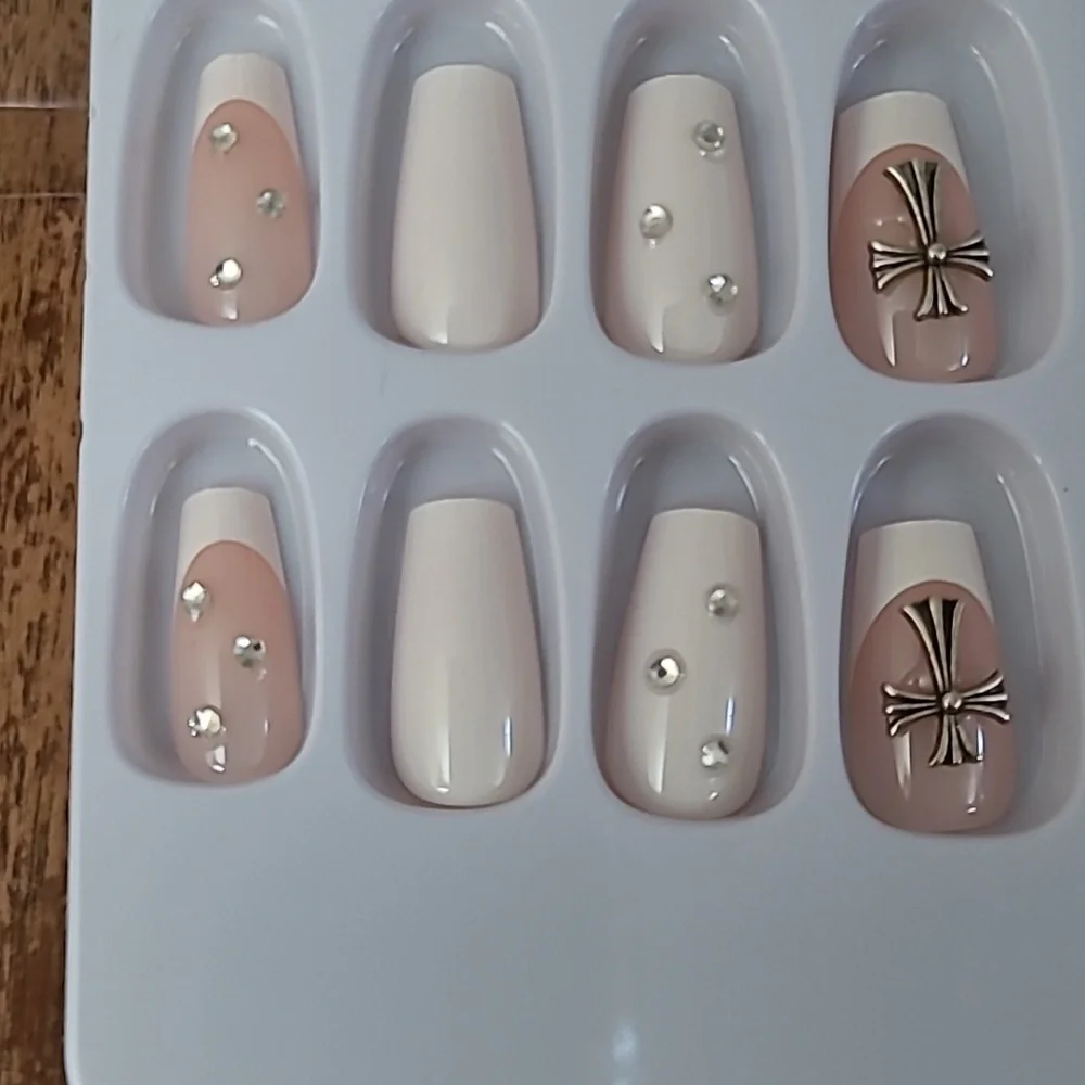 2/$16 Rhinestone Cross French Manicure Press On Nails